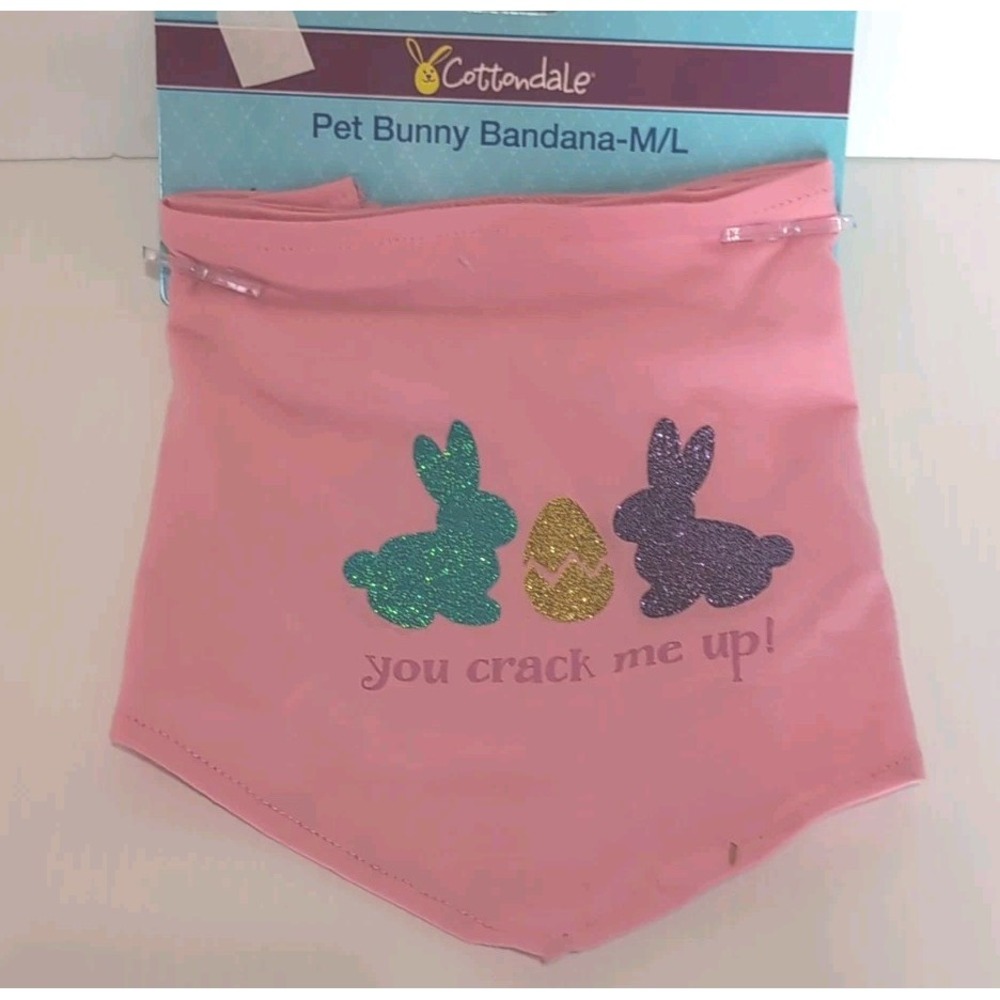 Cottondale Pet Size M/L Bunny Bandana For Dogs Pink Glitter "You Crack Me Up"